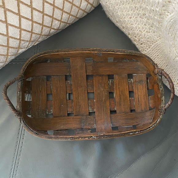 Other - Rustic WEATHERED Slight Verdigris Patina RATTAN Wood WOVEN BASKET Farmhouse